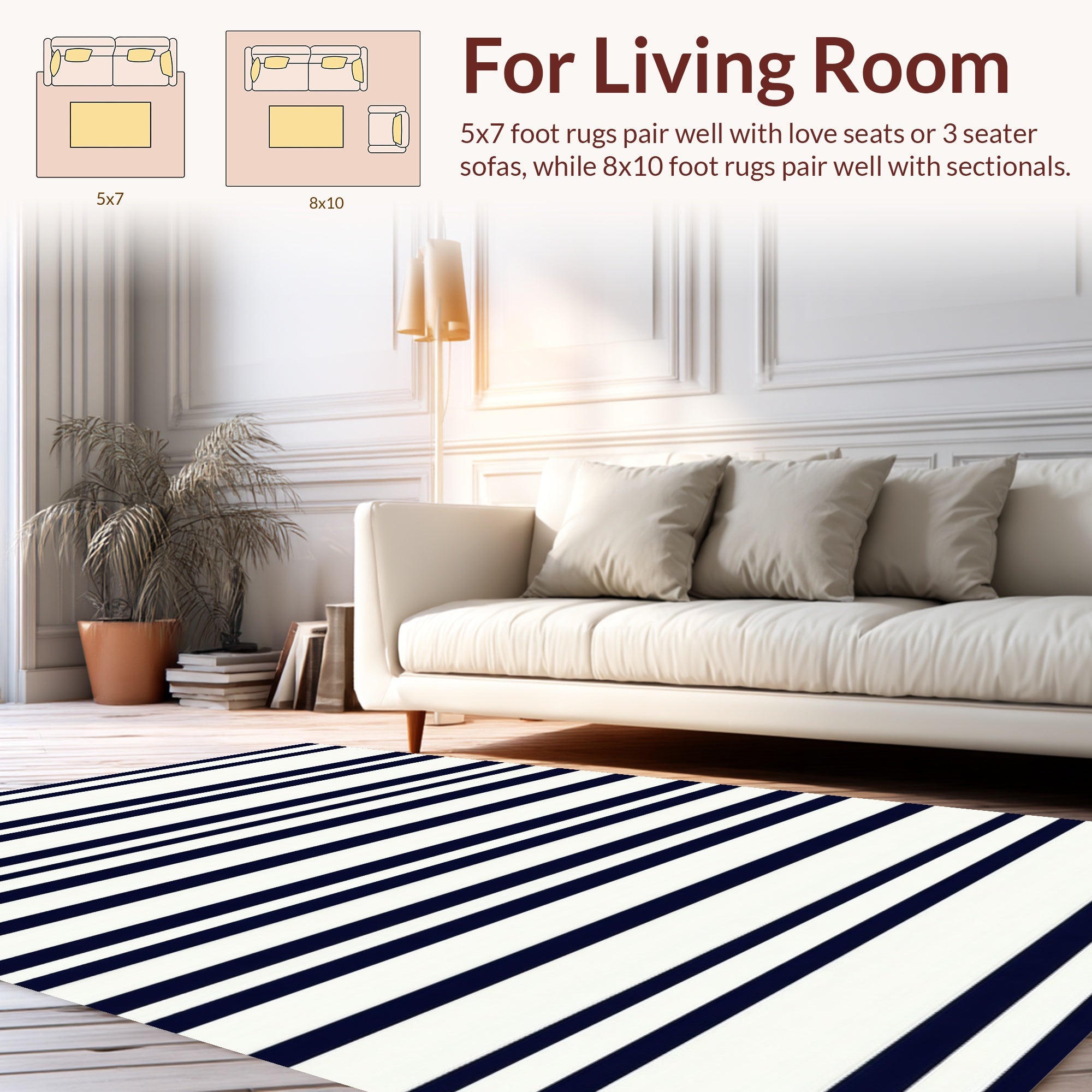 Classic Navy And White Stripes Rug
