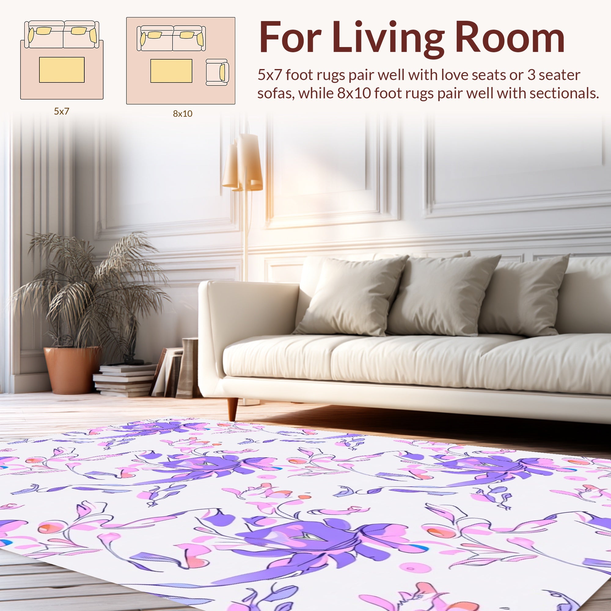 Soft Purple Pink Floral Sketch Rug