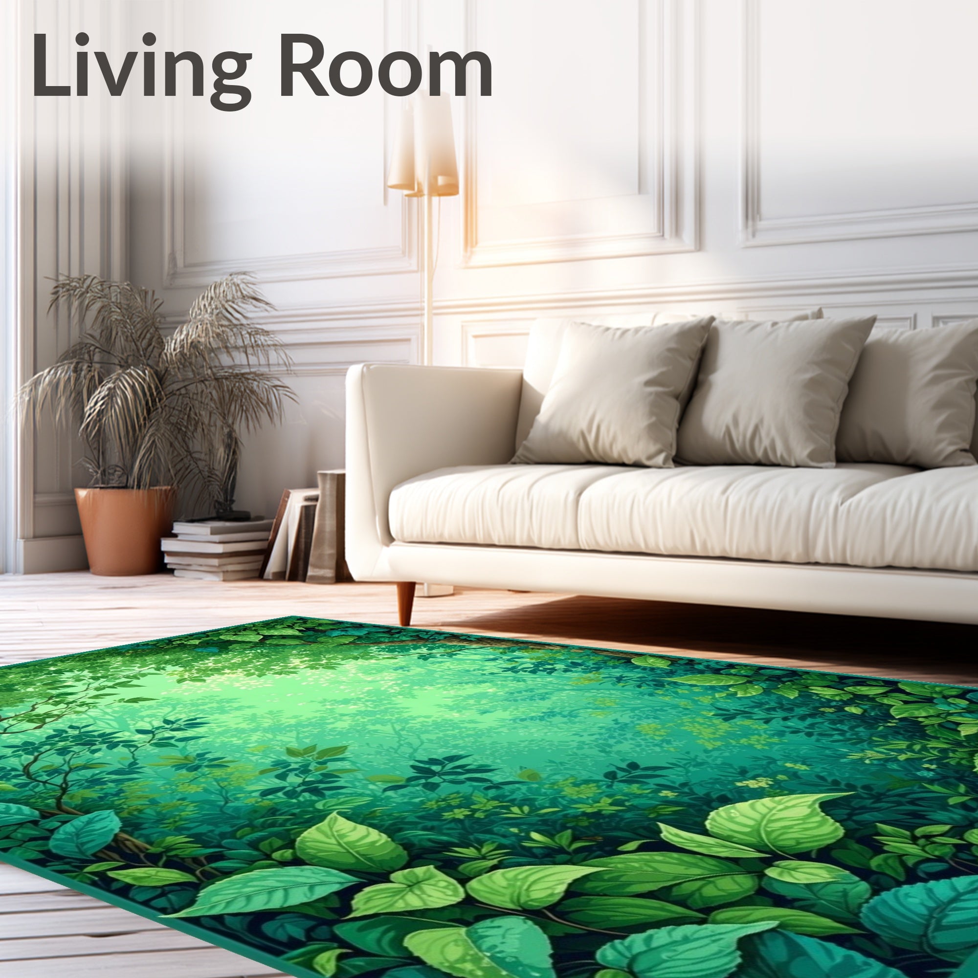 Lush Green Forest Foliage Pattern Rug