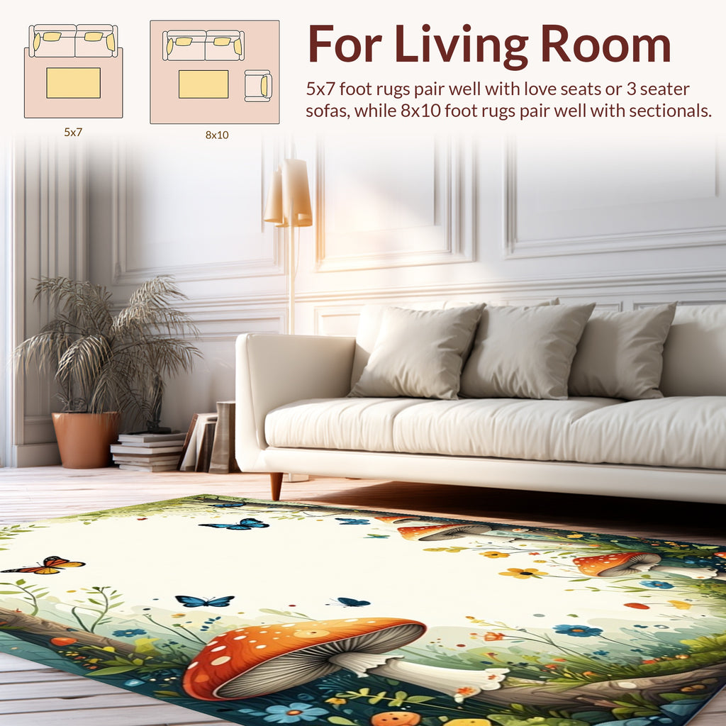 Enchanted Forest Mushrooms Butterflies Rug