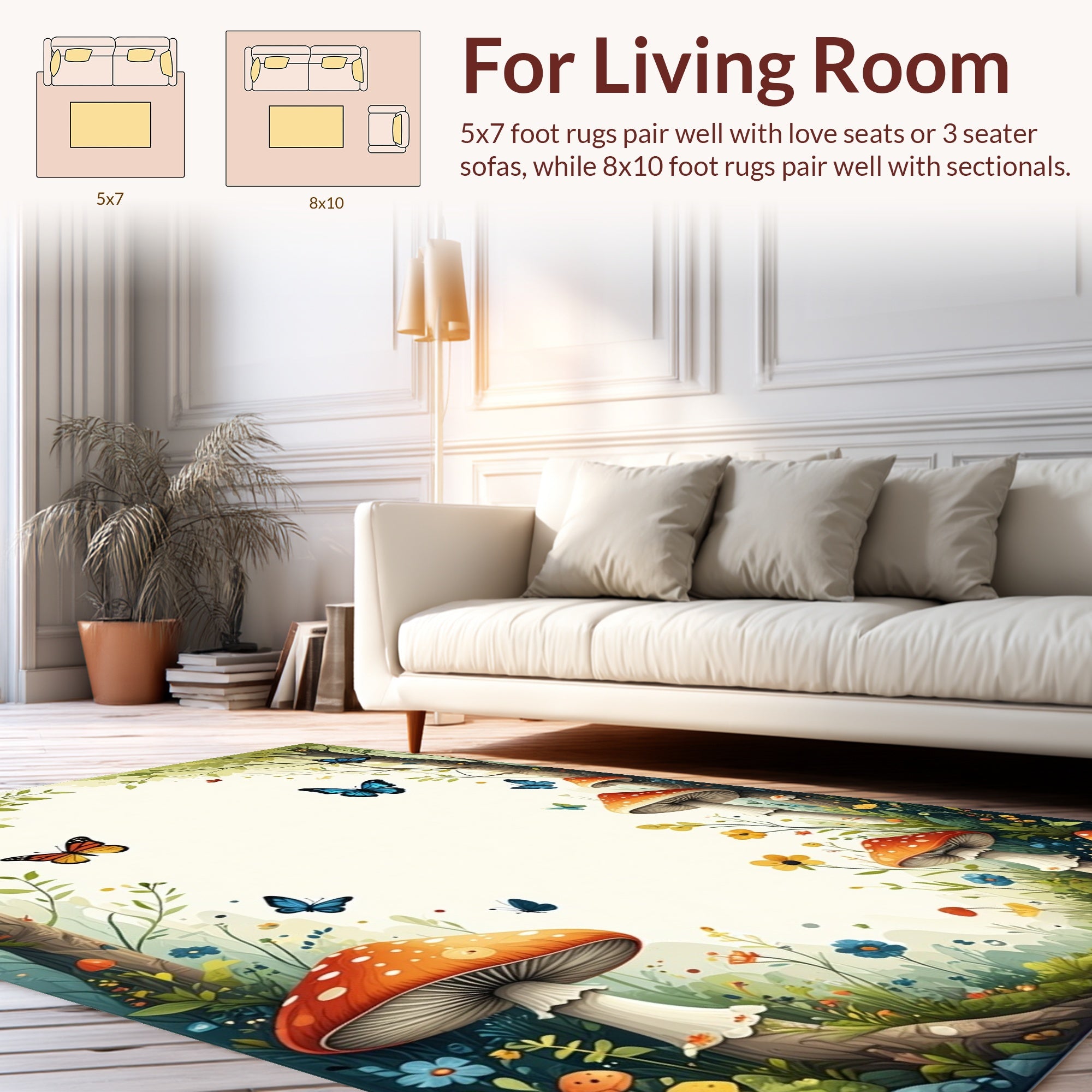 Enchanted Forest Mushrooms Butterflies Rug