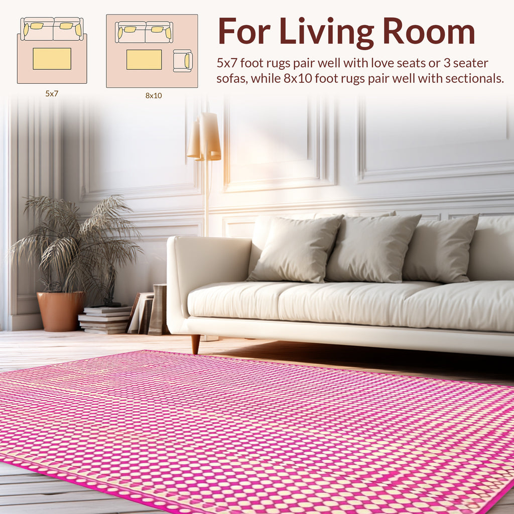 Pink White Dot Grid Pattern Rug