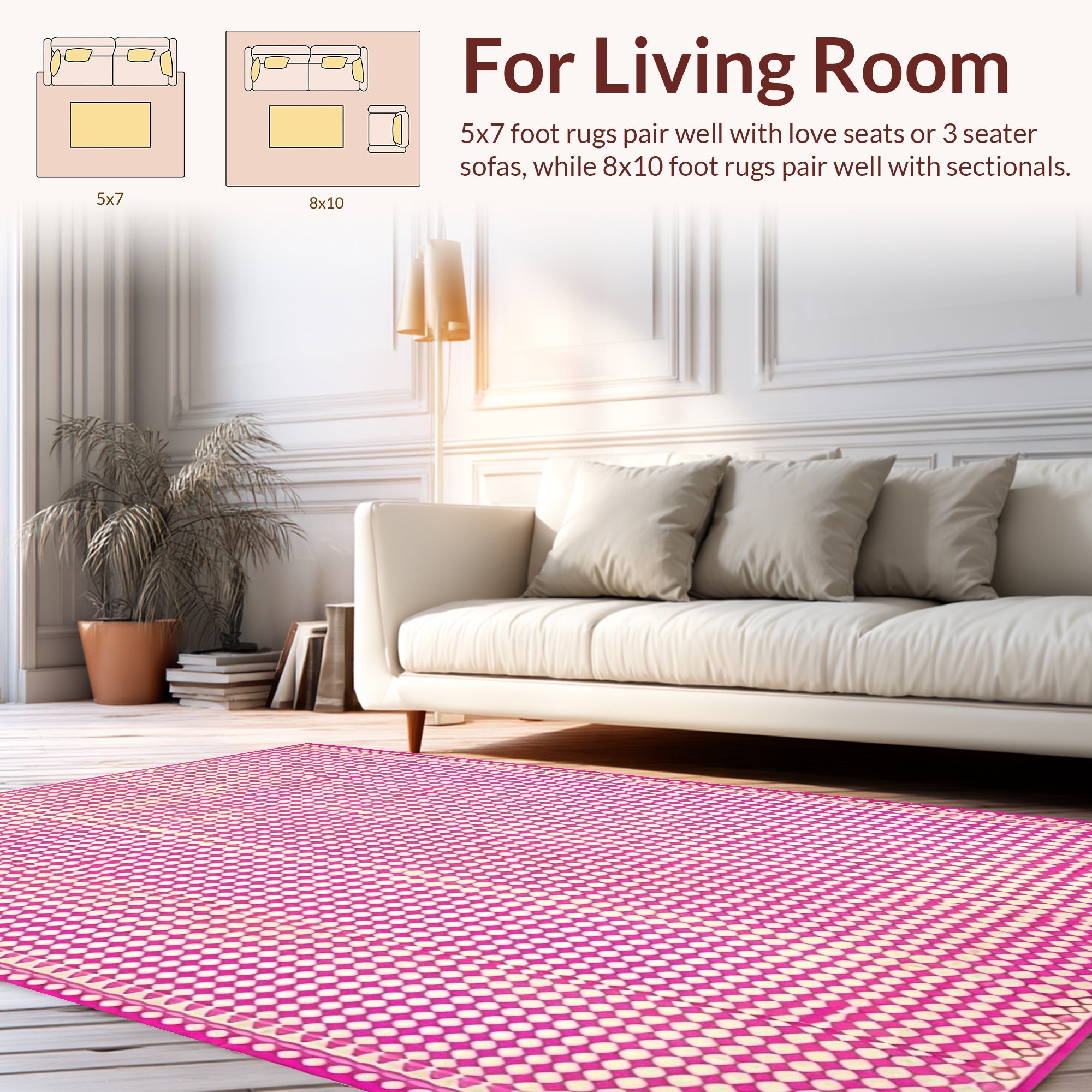 Pink White Dot Grid Pattern Rug