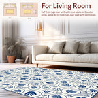 Navy Blue Abstract Botanical Pattern Rug