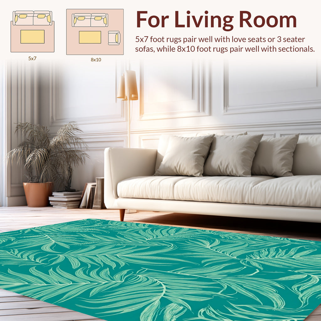 Tropical Green Leaf Pattern Rug