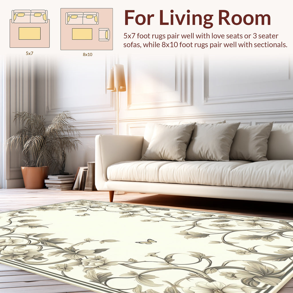 Vintage Floral Vine With 2 Butterflies Rug