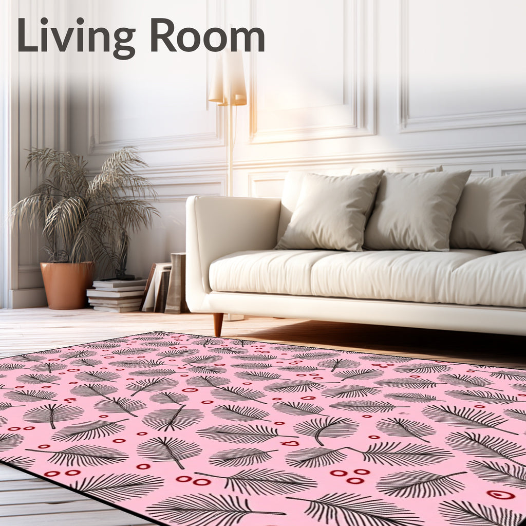 Pink Fern Leaf Circles Repeating Rug