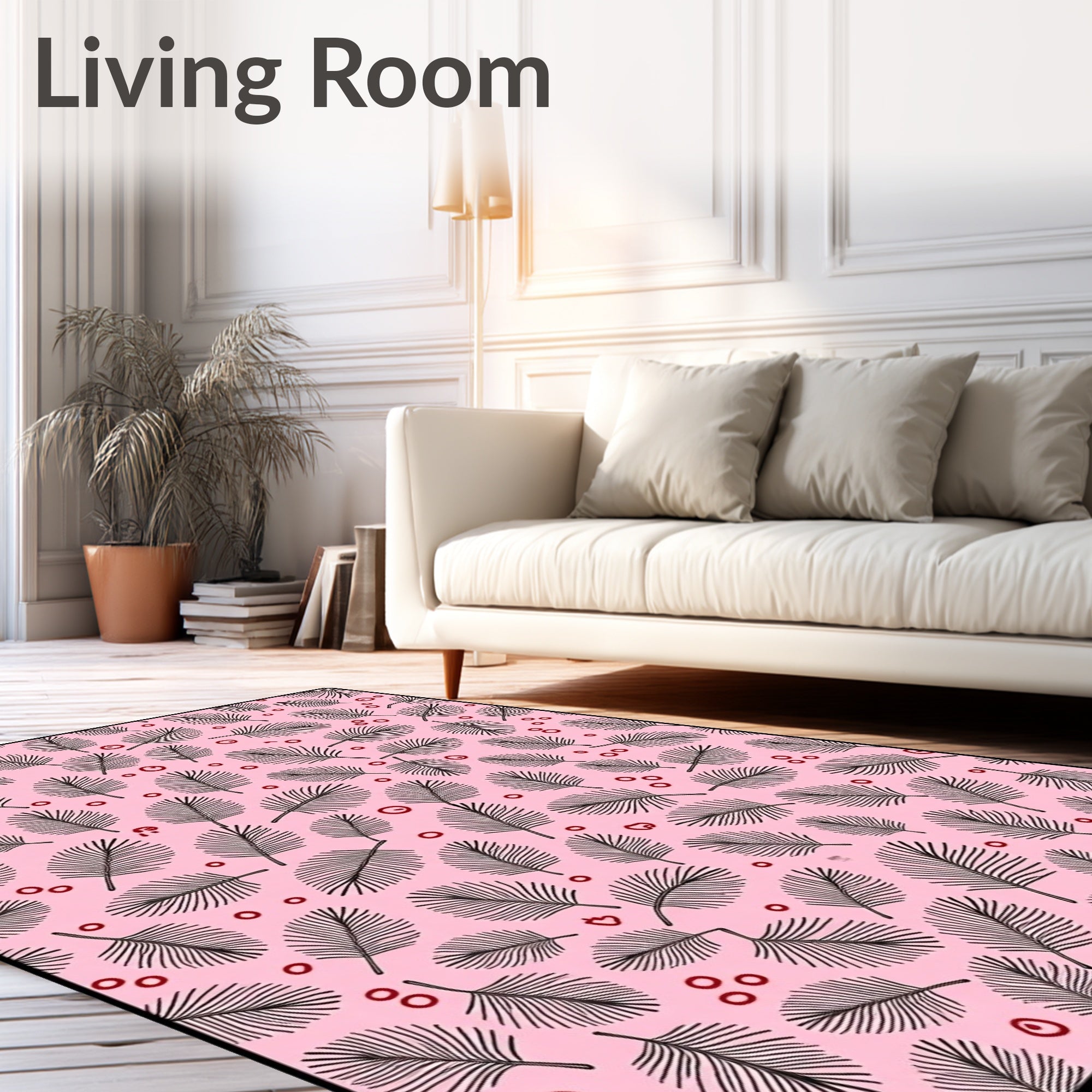 Pink Fern Leaf Circles Repeating Rug