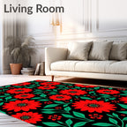 Bold Red Floral Garden Swirl Rug