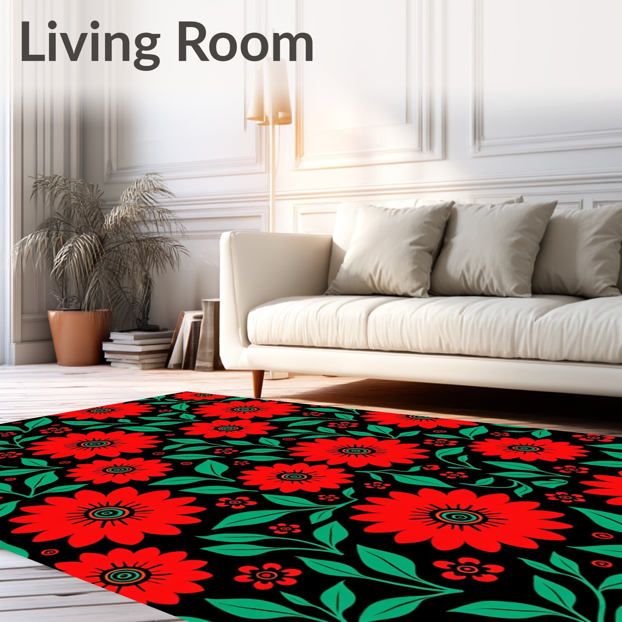 Bold Red Floral Garden Swirl Rug