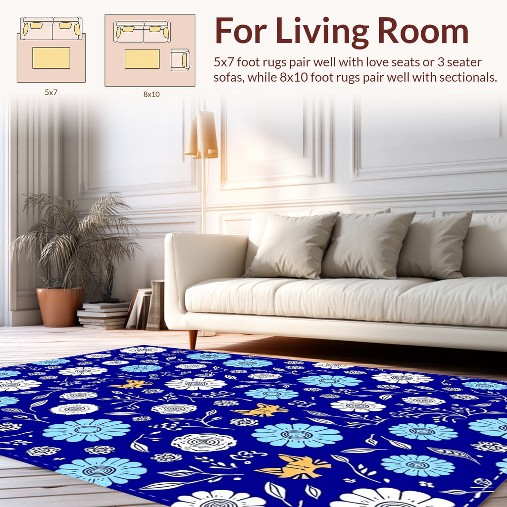 Whimsical Floral Cat Pattern Rug
