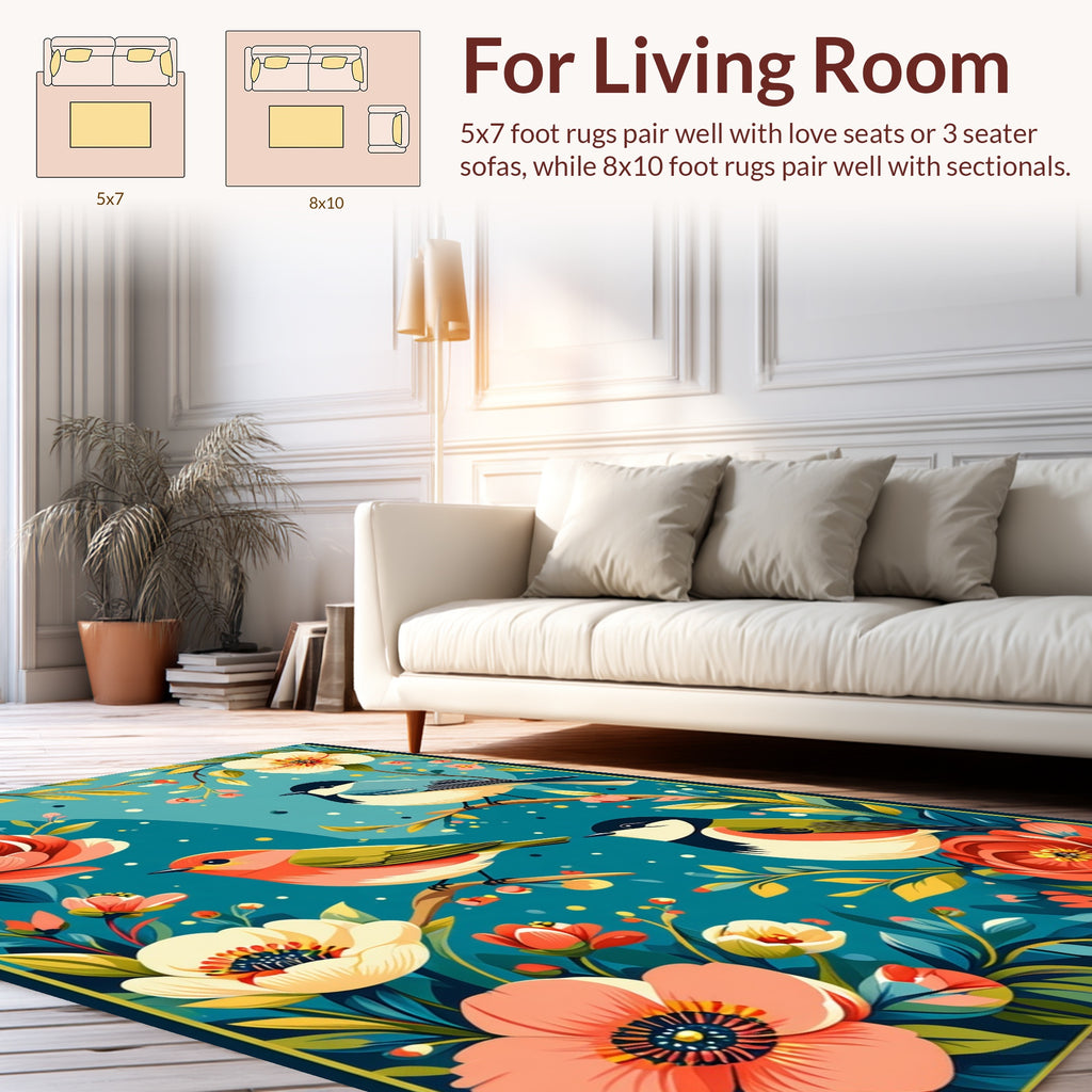 Whimsical Birds Floral Garden Design Rug