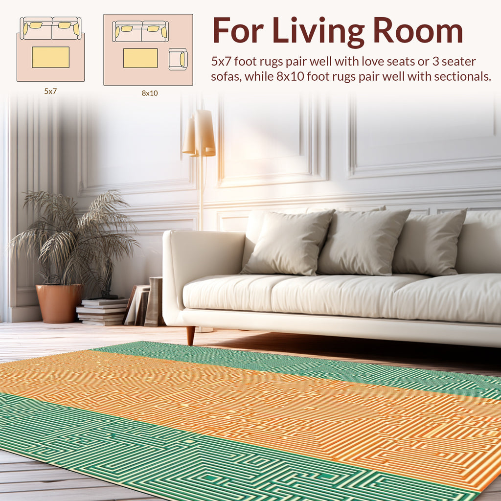 Orange Green Maze Pattern Rug