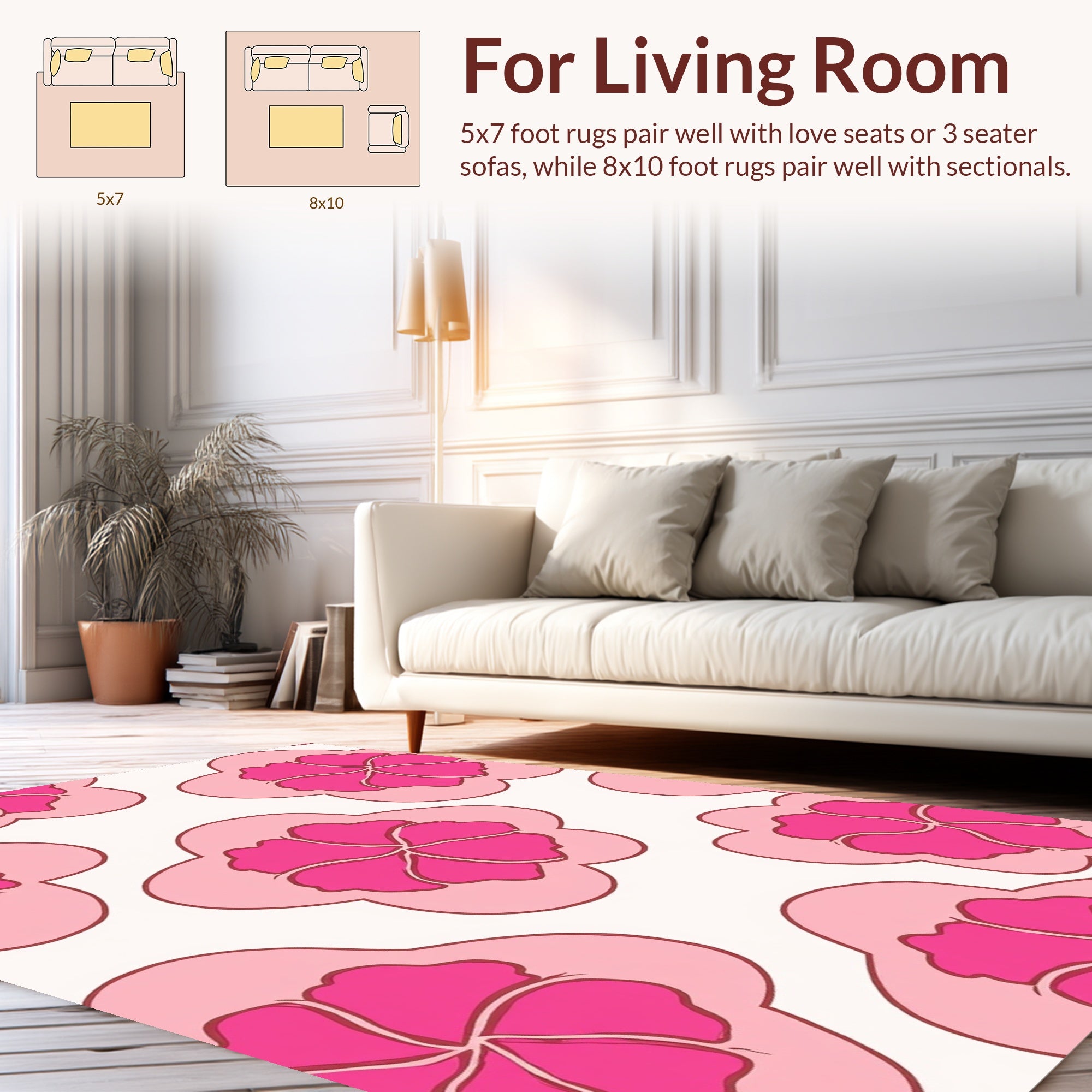 Vibrant Pink 5-Petal Flower Pattern Rug