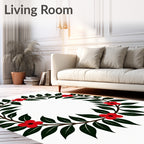 Red Floral Green Leaf Wreath Accent Rug