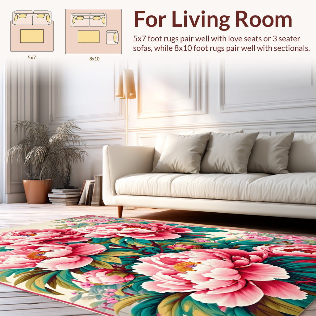 Floral Pattern With Rich Pink Peonies Rug
