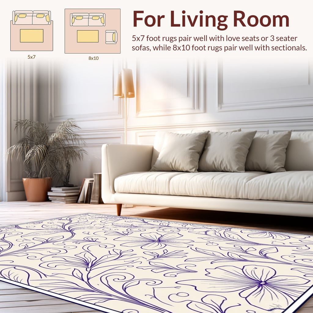 Floral Vine Outline Cream Rug