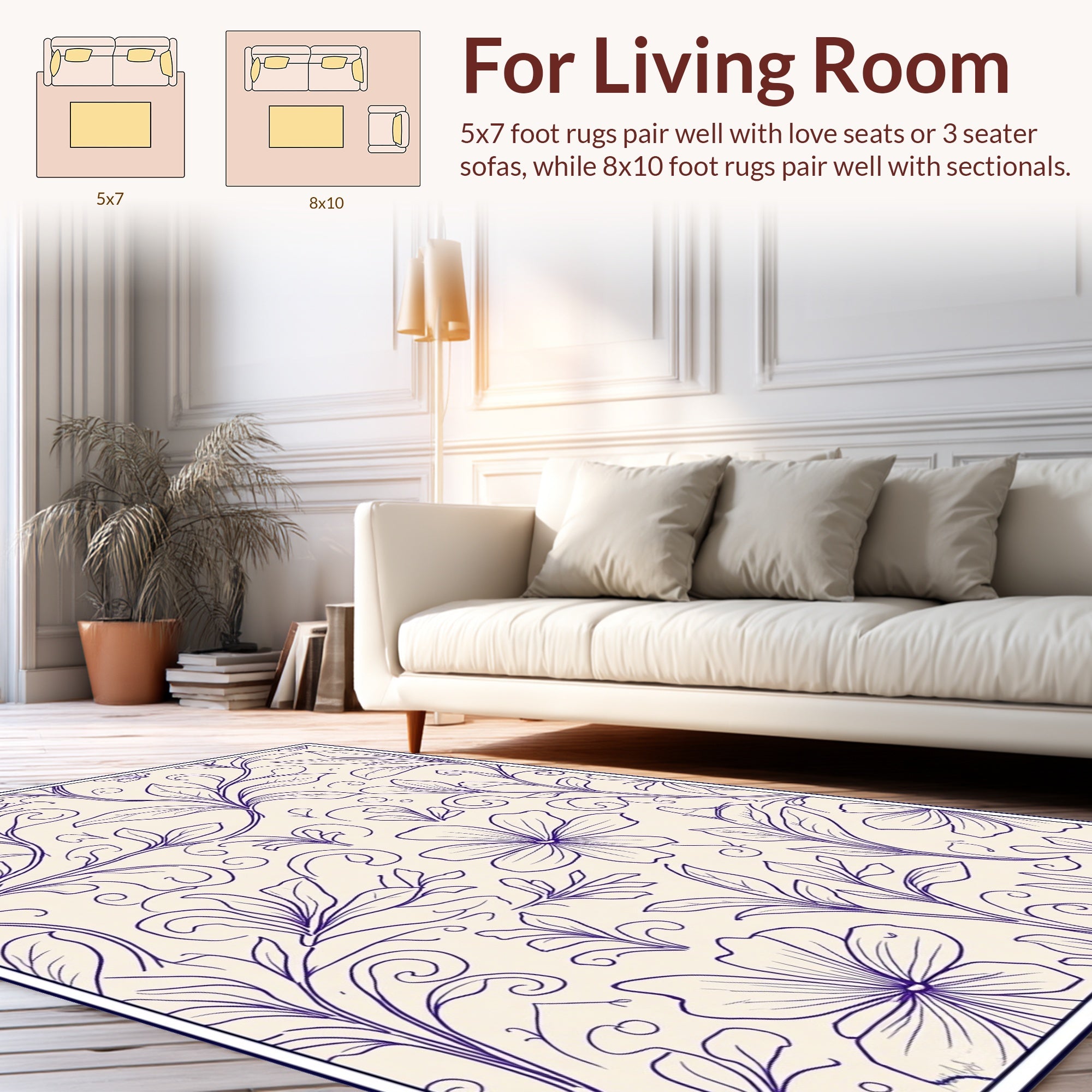 Floral Vine Outline Cream Rug