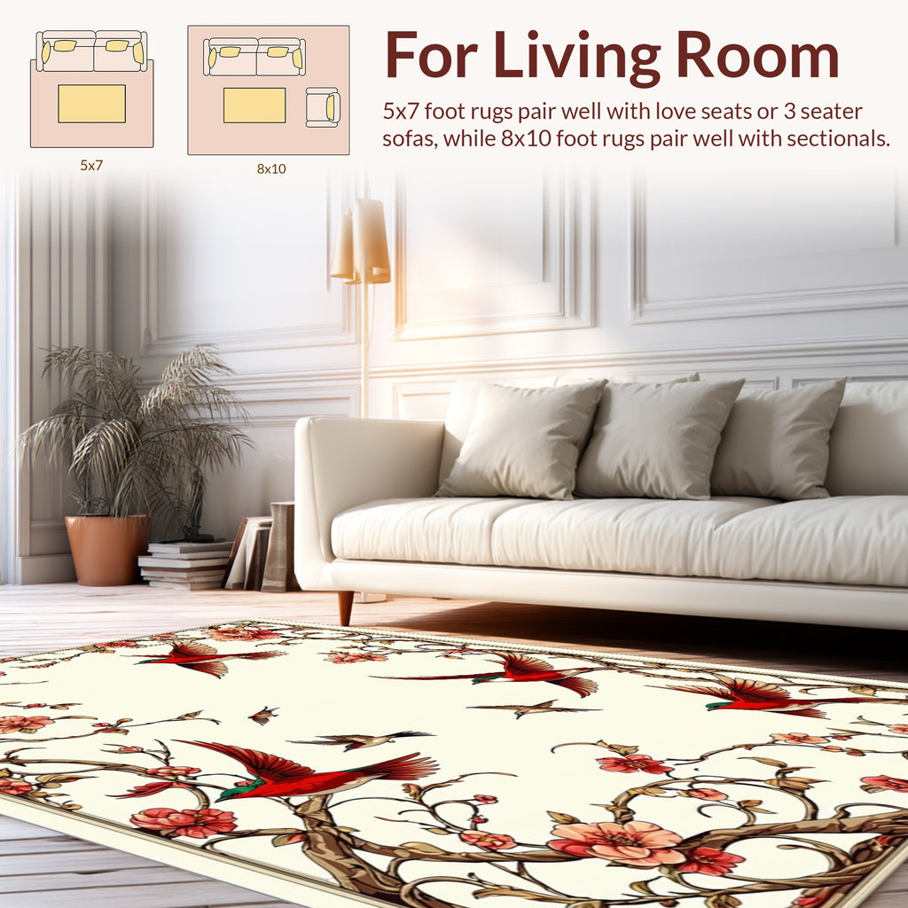 Floral Birds Nature Inspired Pattern Rug