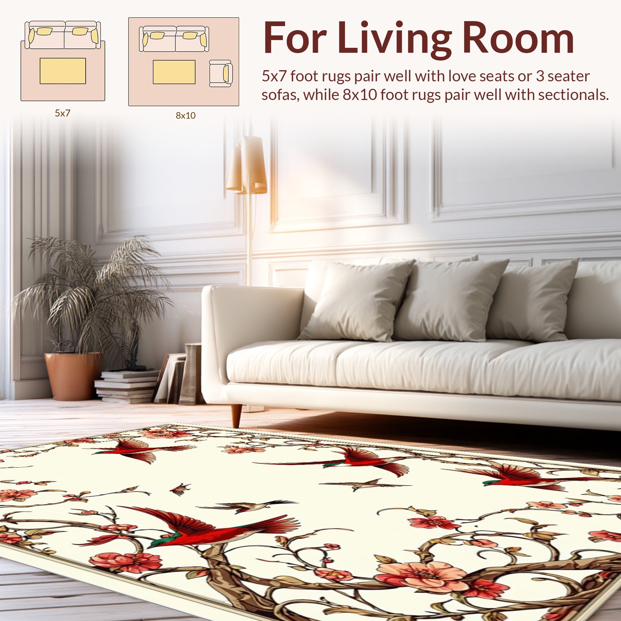 Floral Birds Nature Inspired Pattern Rug