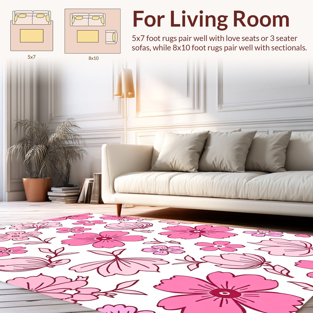 Pink Floral Pattern With Outline Accents Rug