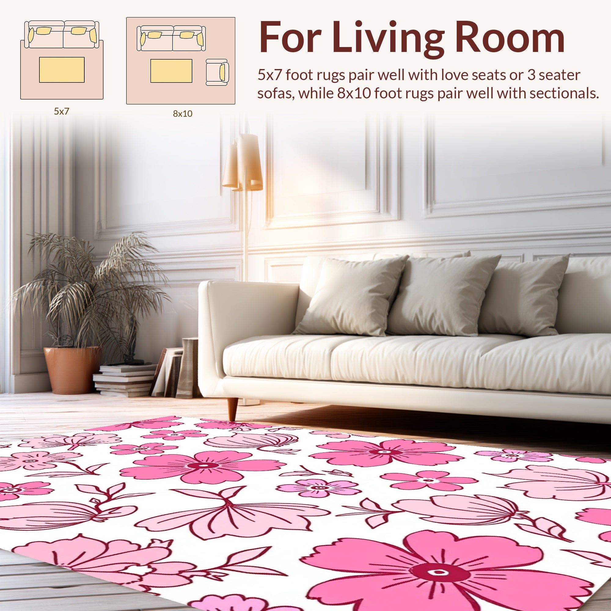 Pink Floral Pattern With Outline Accents Rug