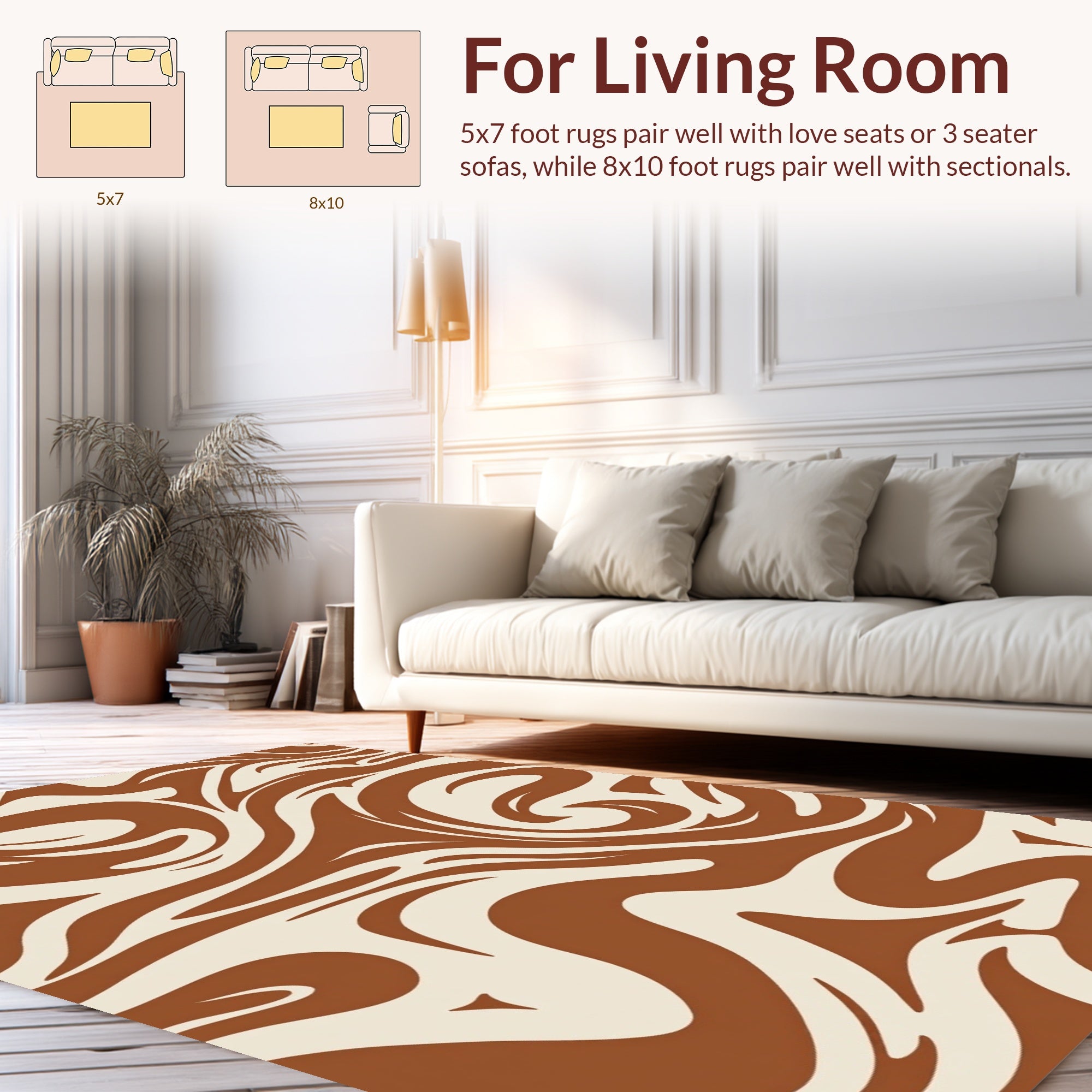 Brown Cream Swirl Abstract Pattern Rug
