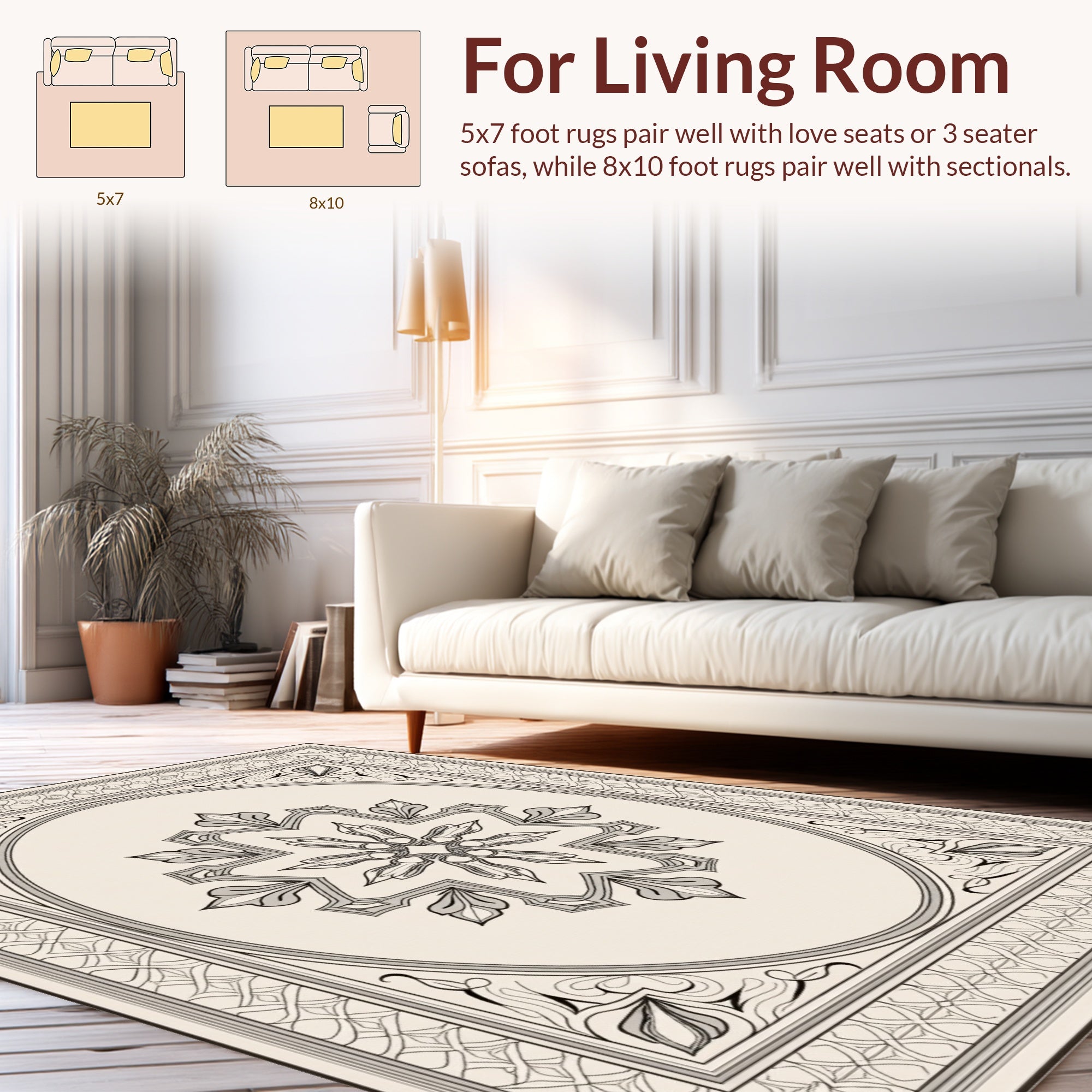 Elegant Oval Center Floral Design Rug