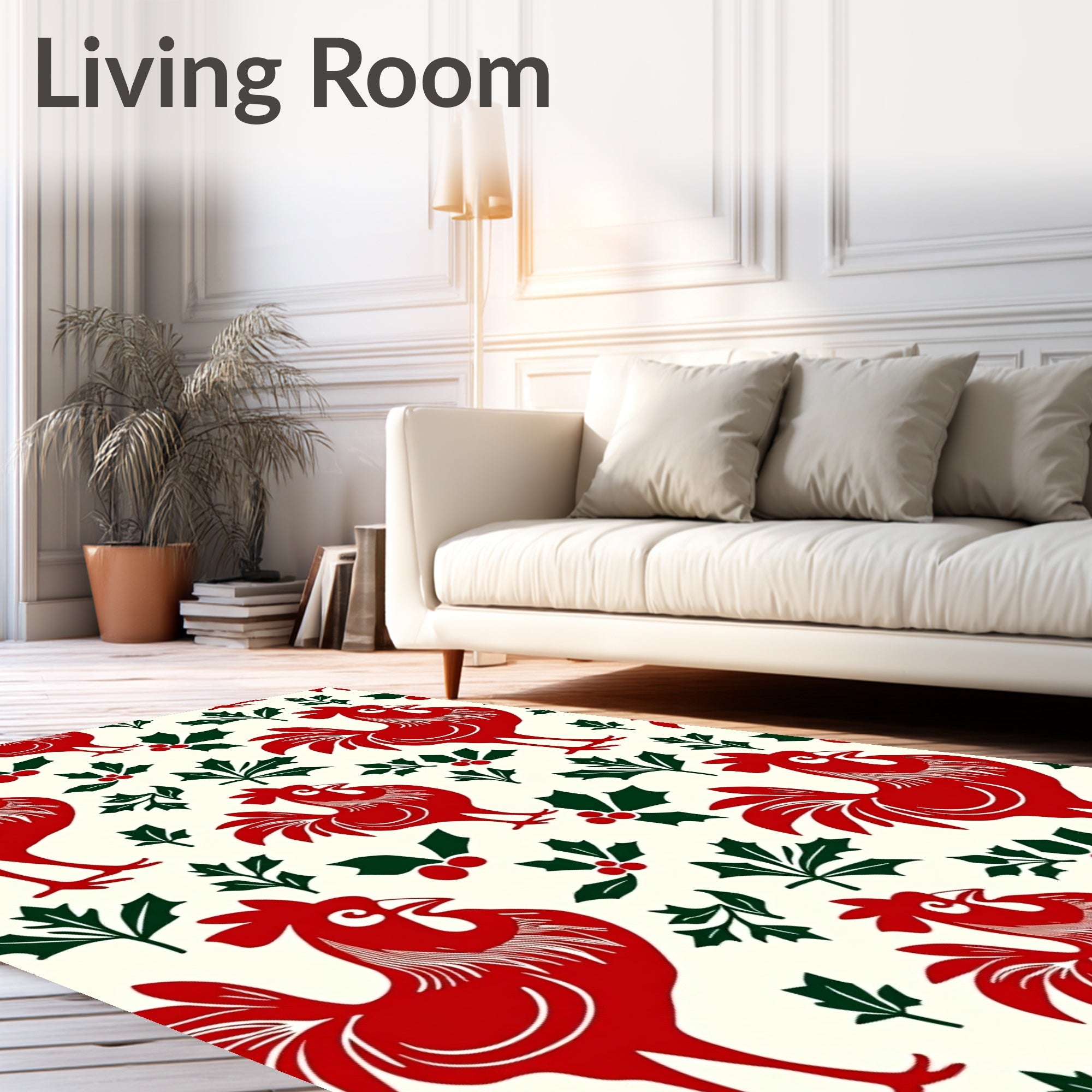 Crimson Rooster Holly Leaf Garland Rug