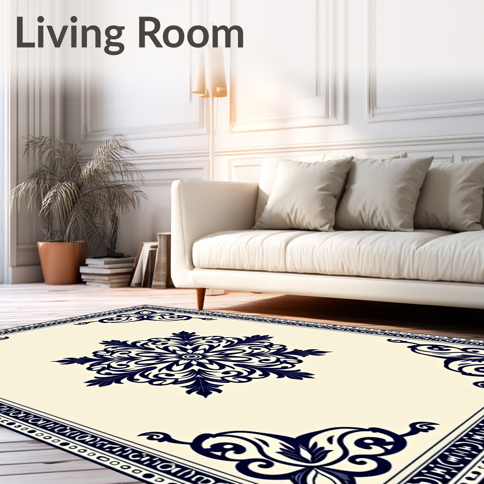 Deep Navy Floral Medallion Square Rug