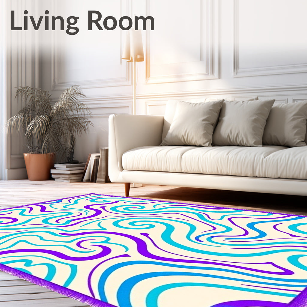 Vibrant Swirls Aqua Purple Cream Rug