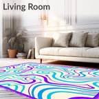 Vibrant Swirls Aqua Purple Cream Rug