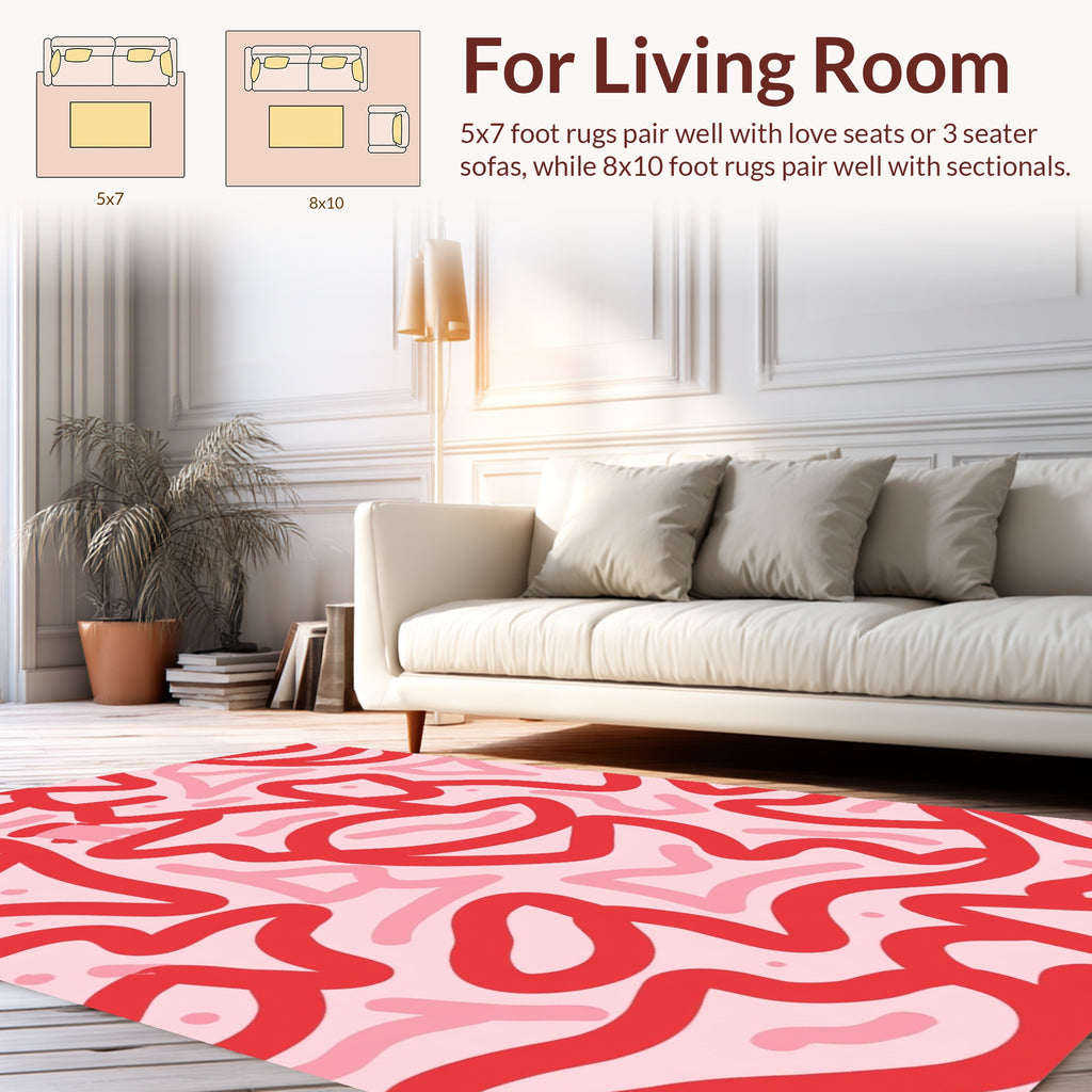 Bold Red Abstract Swirl Pattern Rug