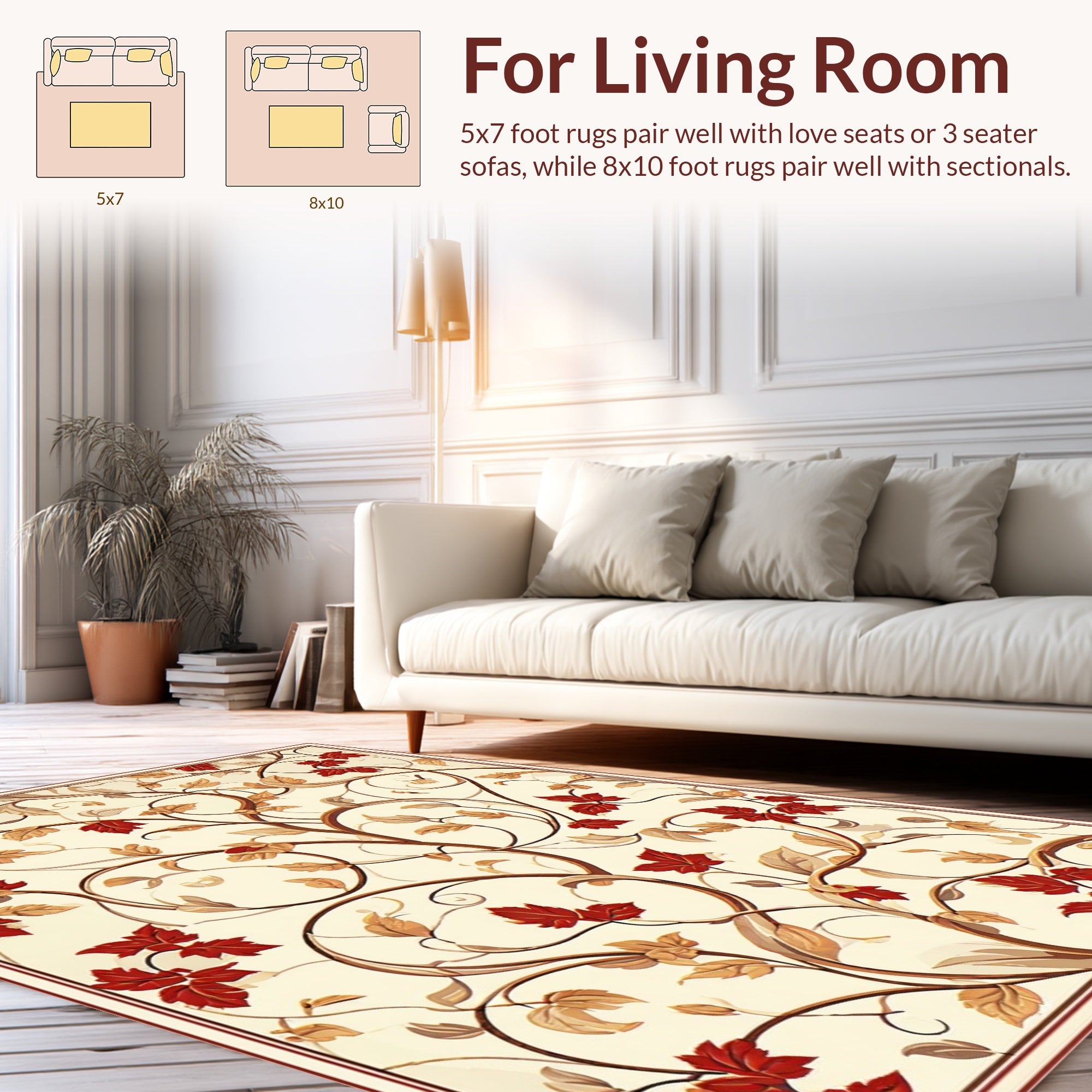 Red Leaf Vines Swirls Pattern Rug