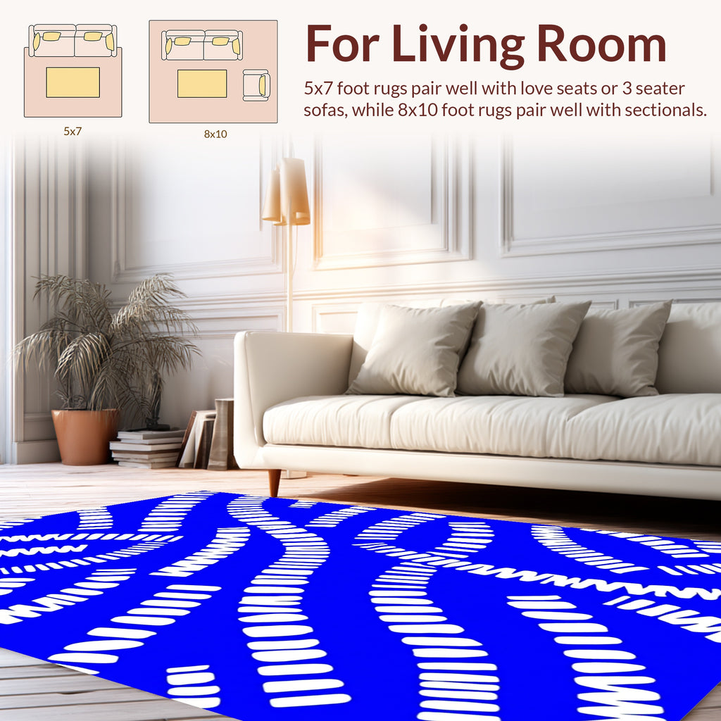 Abstract White Lines Blue Background Rug