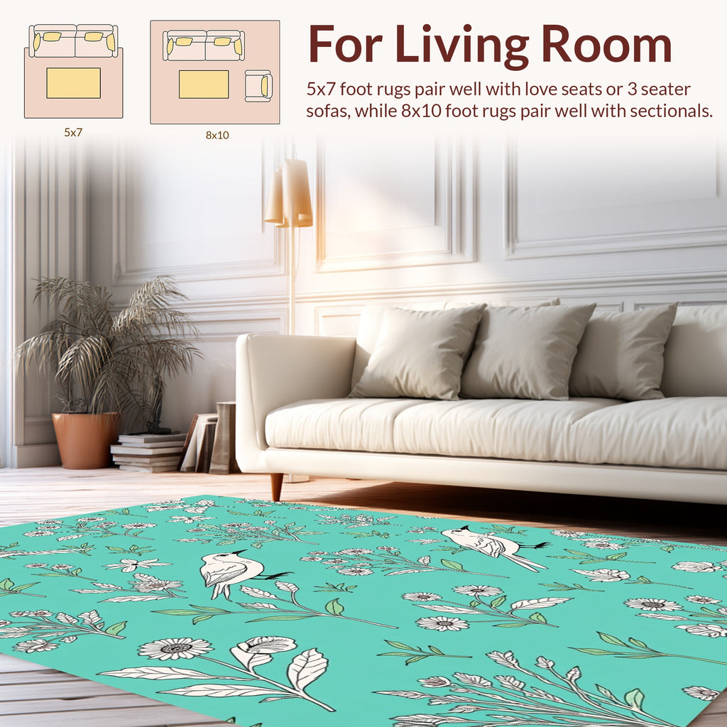 Birds and Botanical Floral Pattern Rug