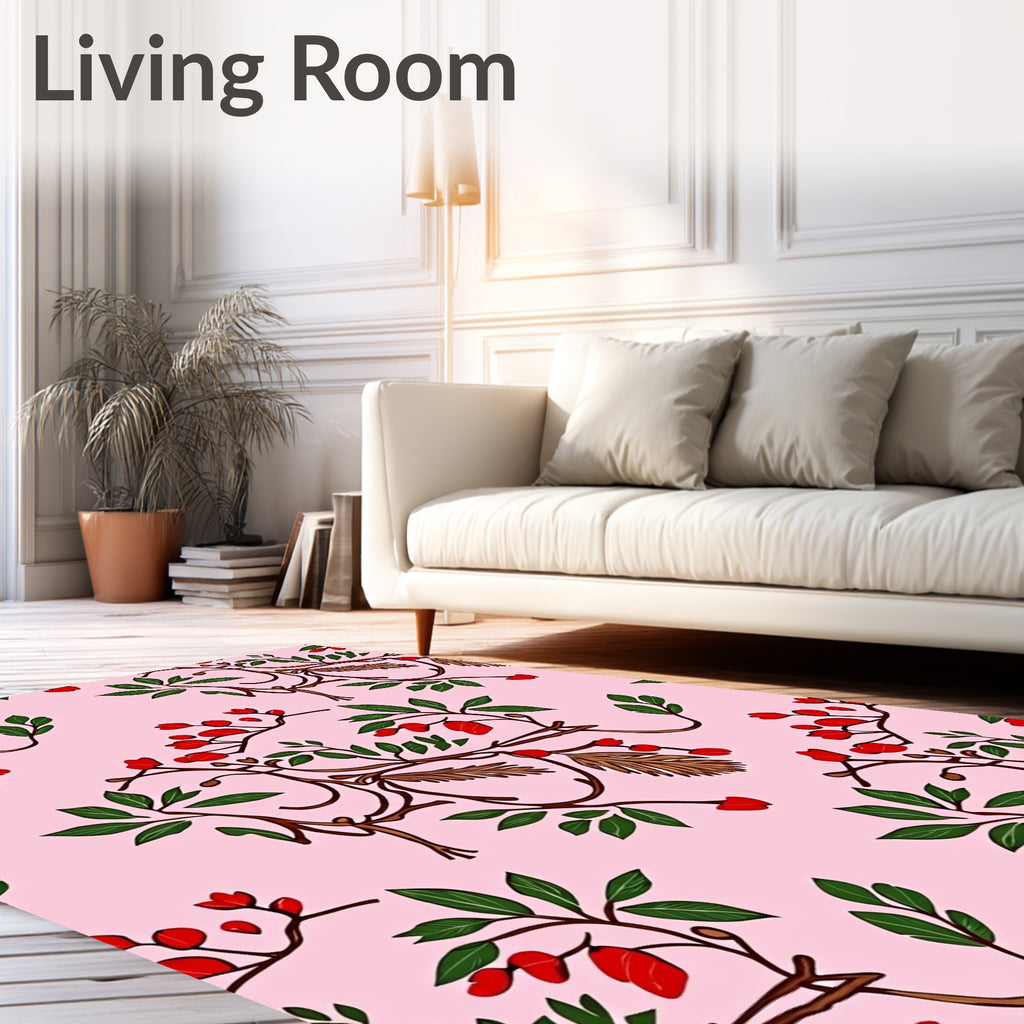 Pink Floral Berry Vine Rug