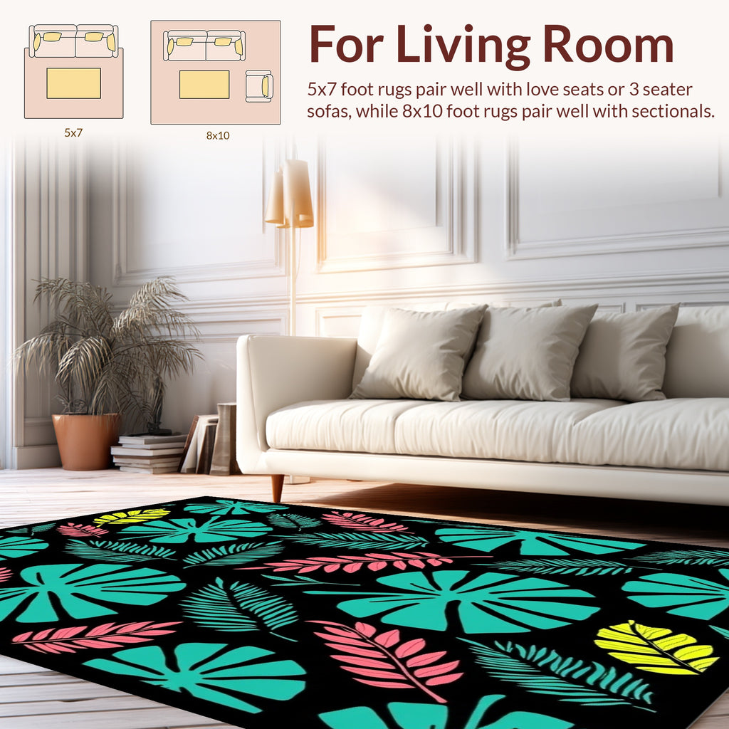 Tropical Leaf Pattern Vibrant Accent Rug
