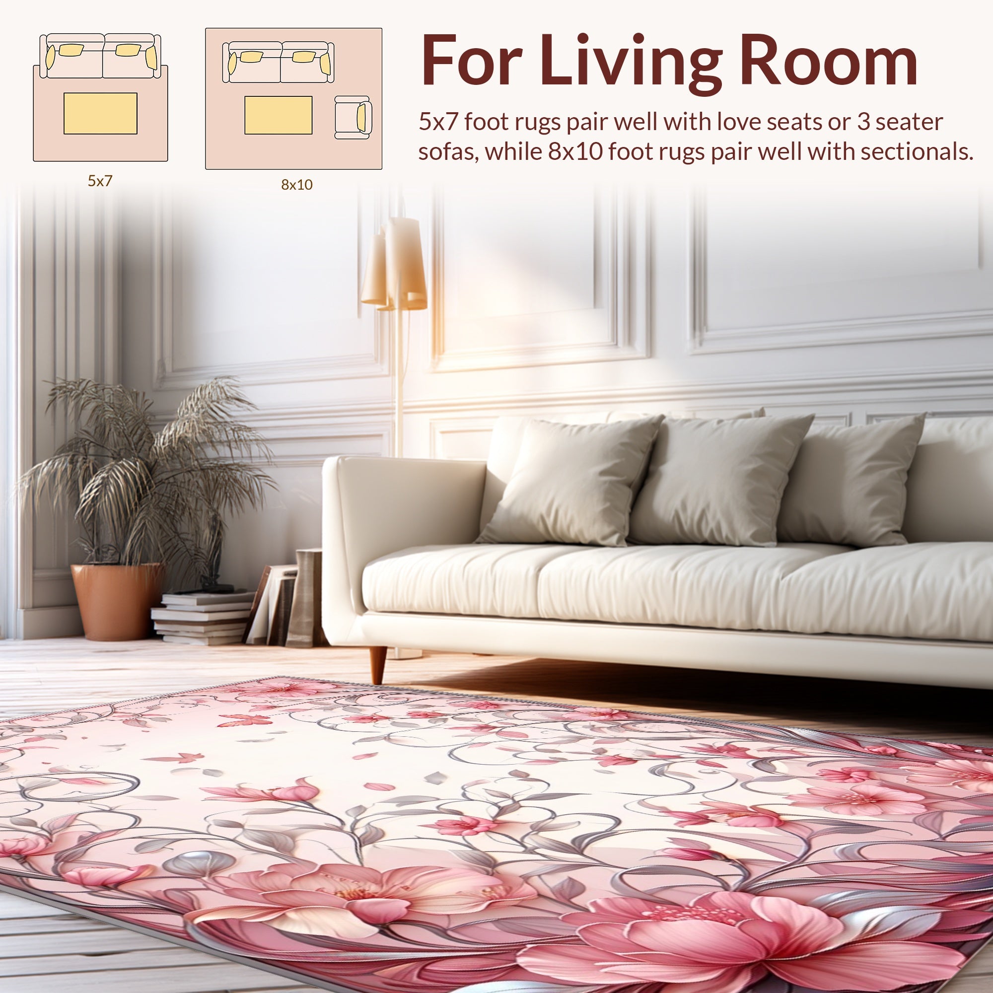Pink Floral Swirls Butterfly Design Rug