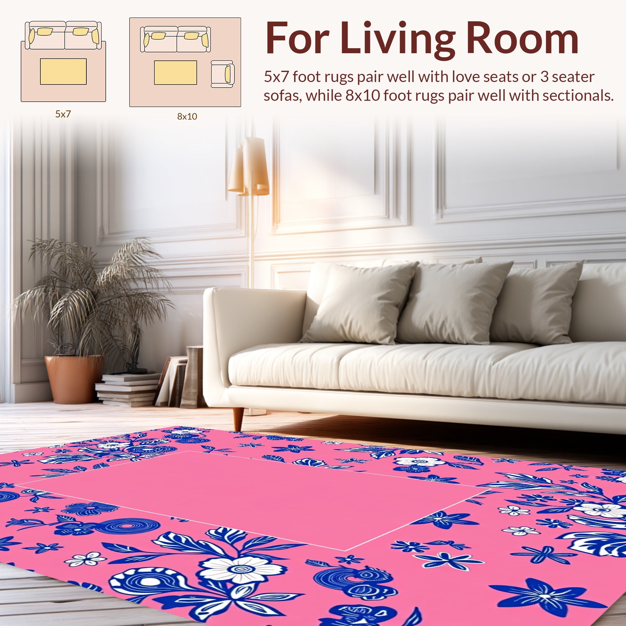 Pink Blue Floral Pattern Rug