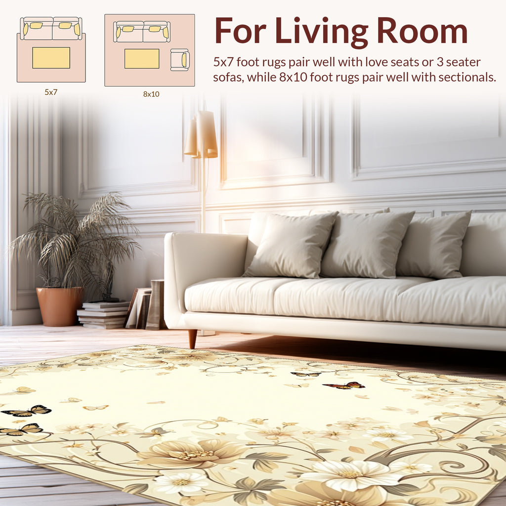 Elegant Floral Butterfly Motif Rug