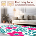 Bold Pink Floral With Teal Leaf Pattern Rug