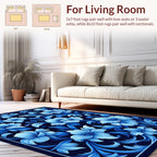 Rich Blue Floral Art Nouveau Pattern Rug