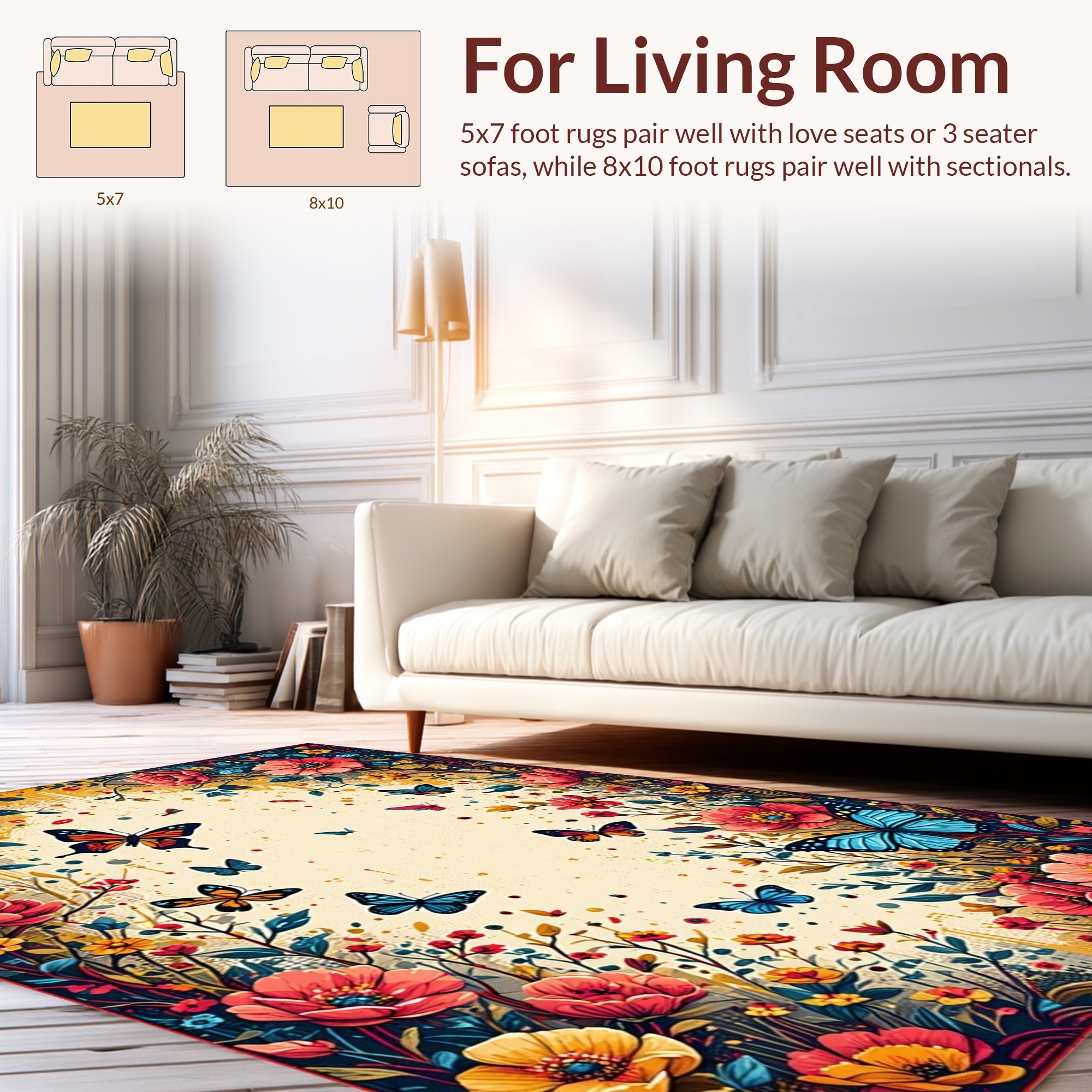 Vibrant Butterfly Floral Garden Pattern Rug