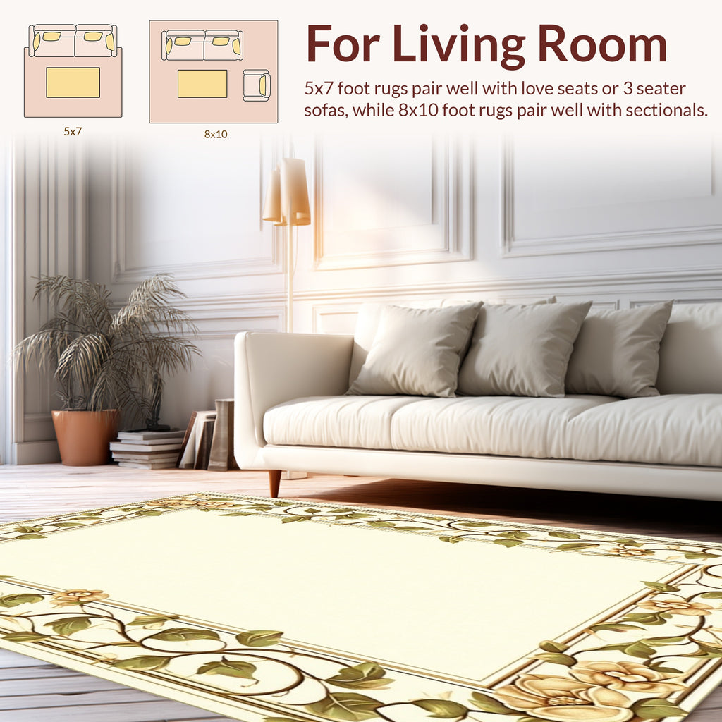 Ornate Floral Vine Border Design Rug