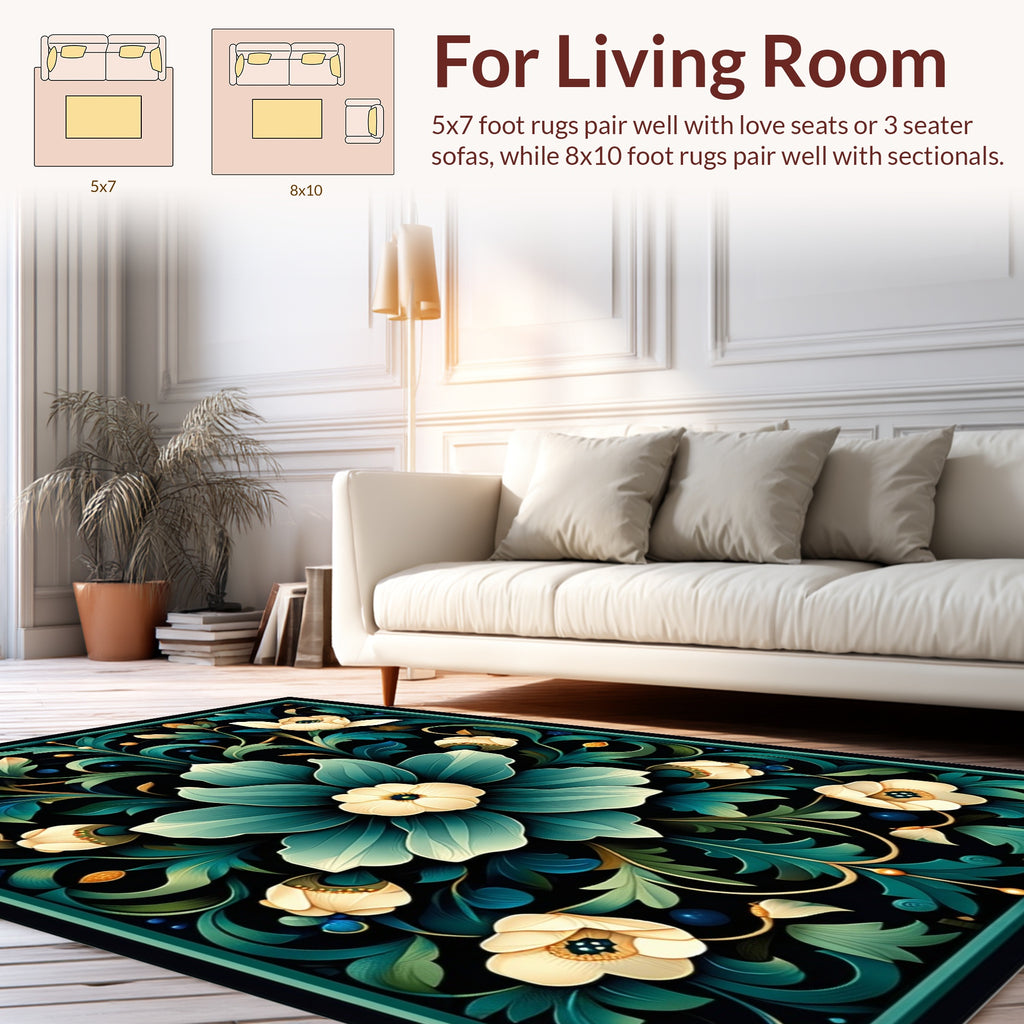 Delicate Floral Pattern With Deep Teal Accents Rug