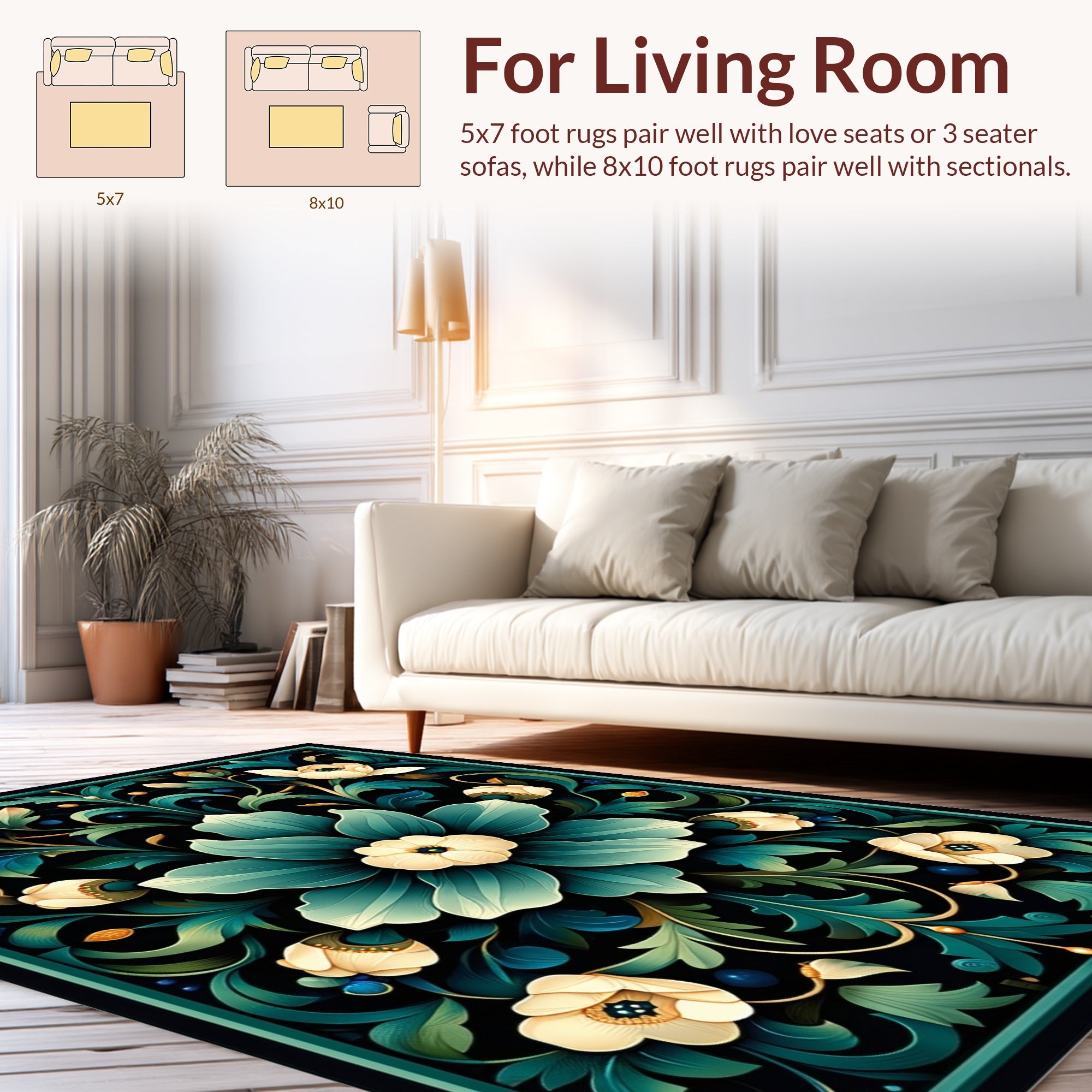 Delicate Floral Pattern With Deep Teal Accents Rug