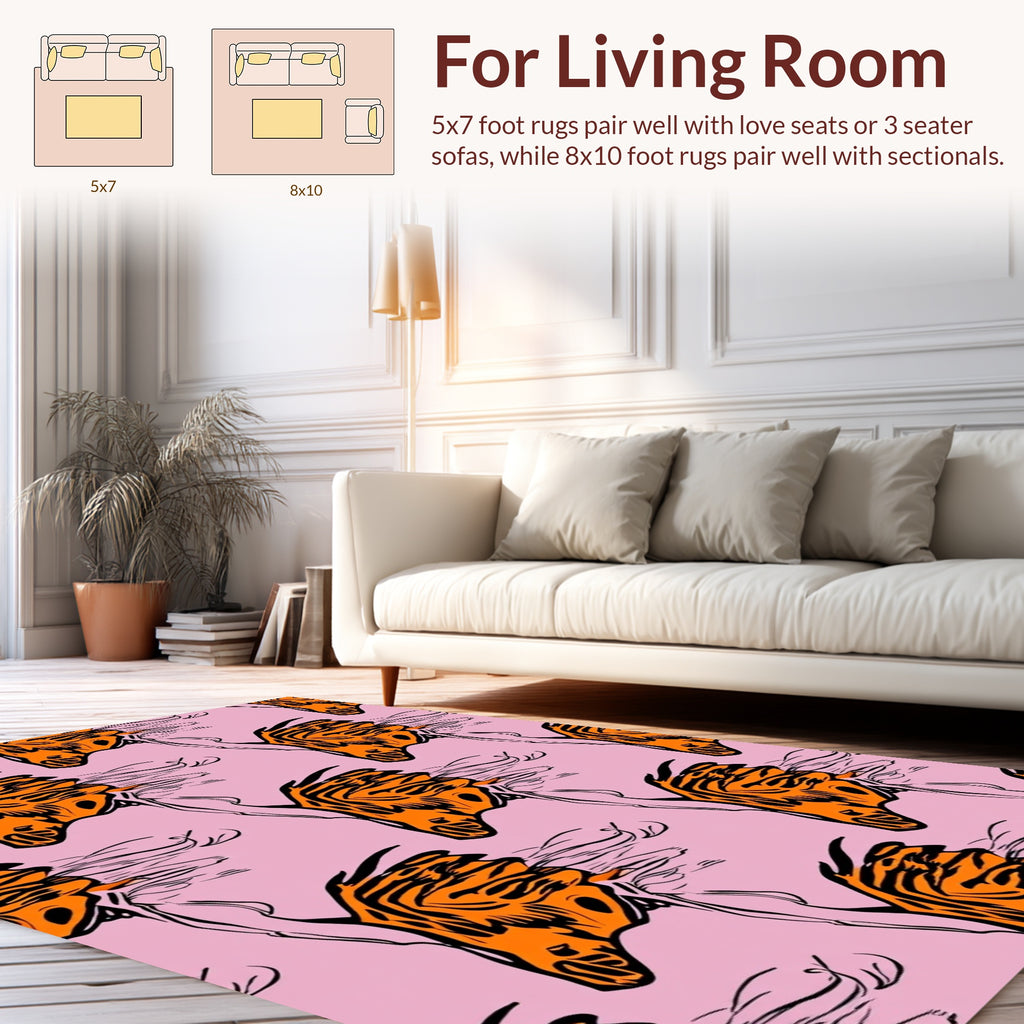 Bold Orange Tiger Stripe Horse Design Rug