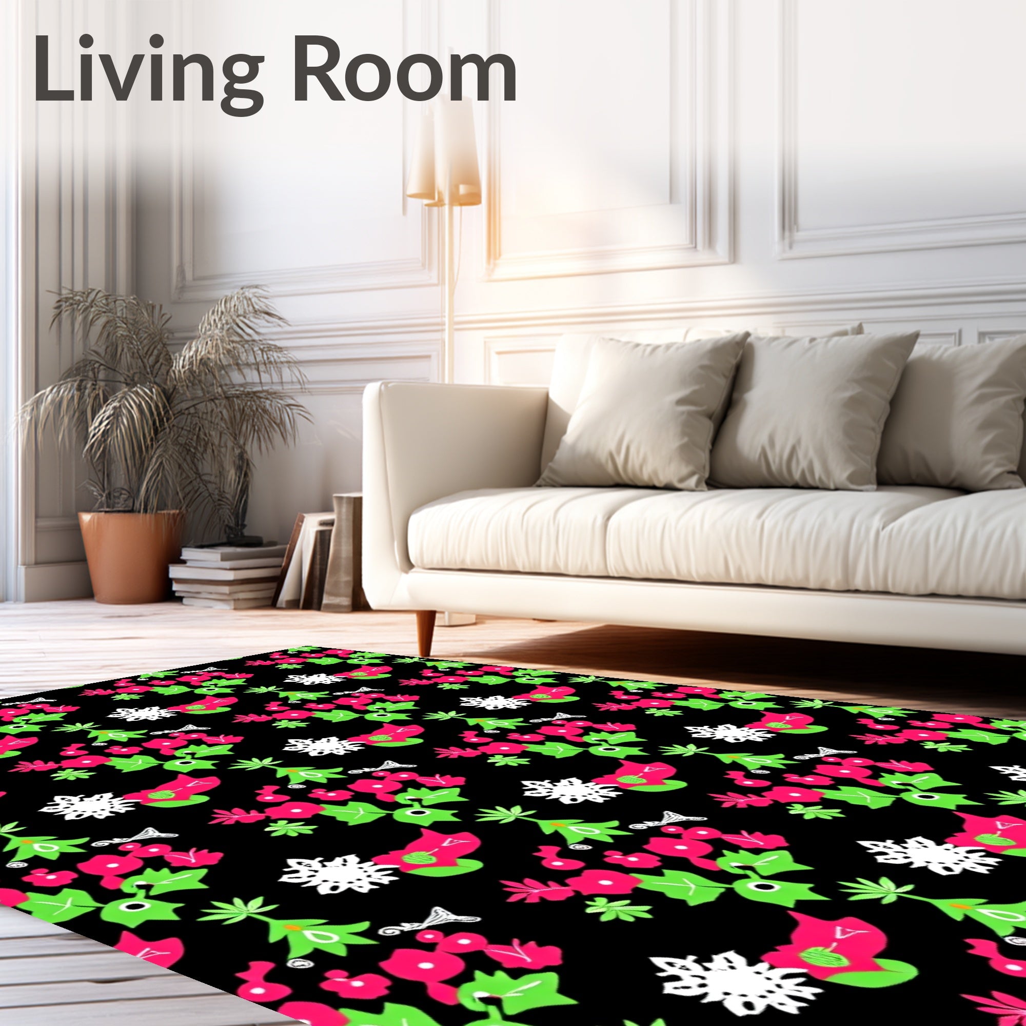 Vibrant Pink Green Floral Snowflake Collage Rug