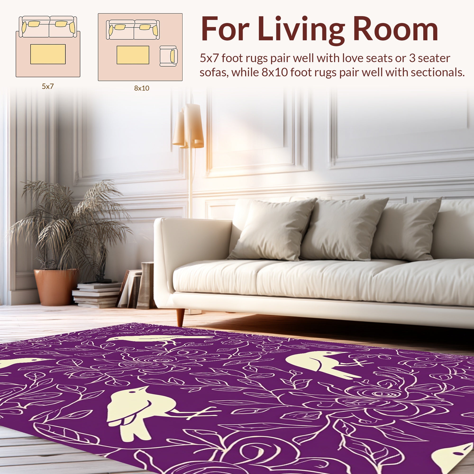 Whimsical Bird Garden Outline Design Rug